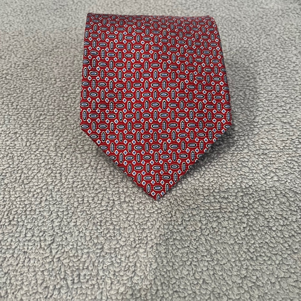 Polo University Ralph Lauren Silk Tie Red Geometric Oval Diamond Hand Finished